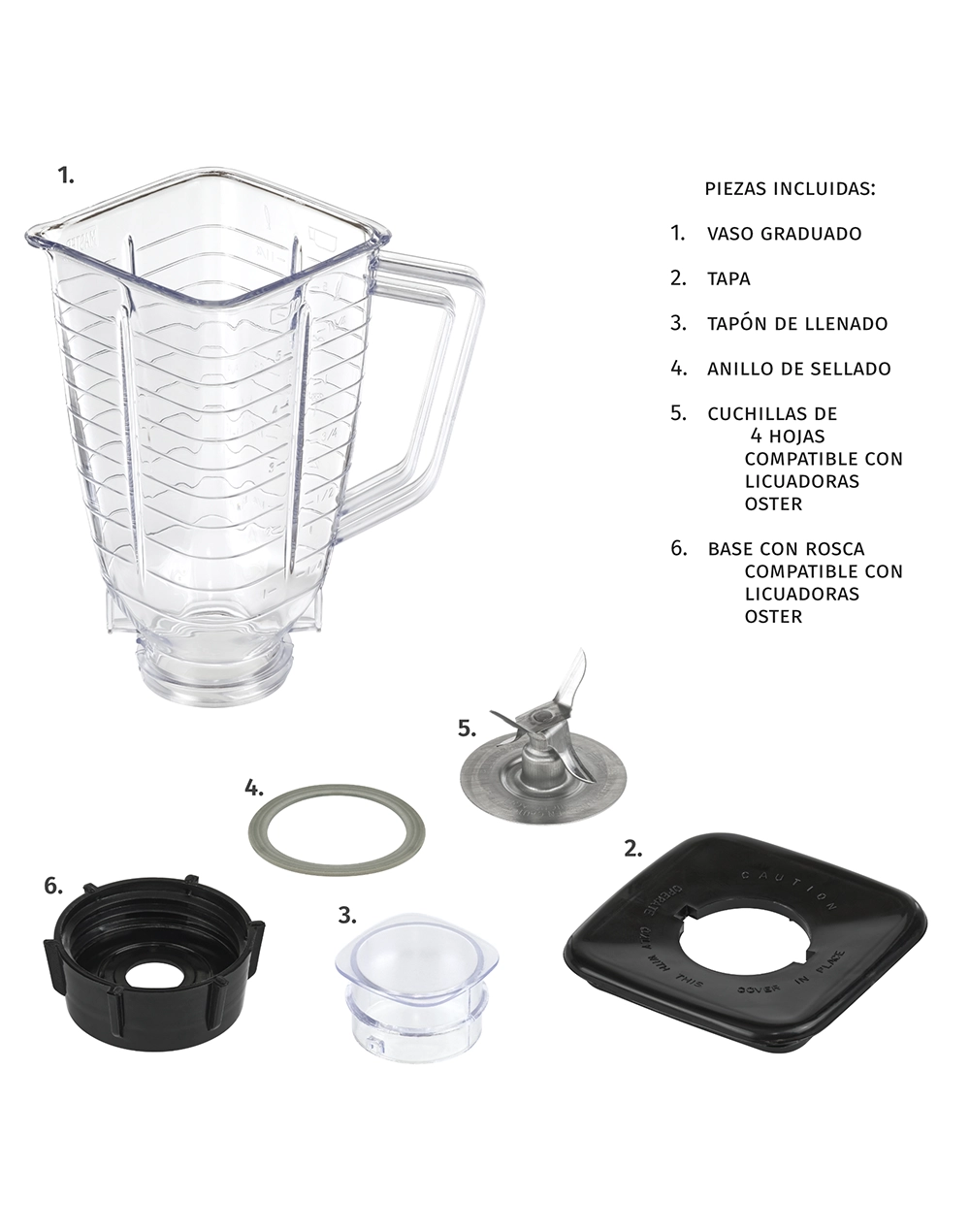 Vaso Compatible Oster de Plástico Resistente 1.25 L con Tapa y Aspa, Libre de BPA | Torosqui - Image 4