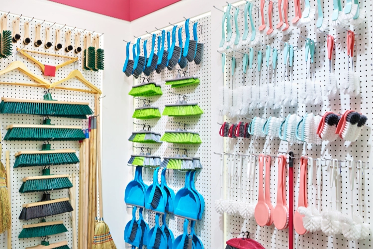 exhibición de productos de limpieza