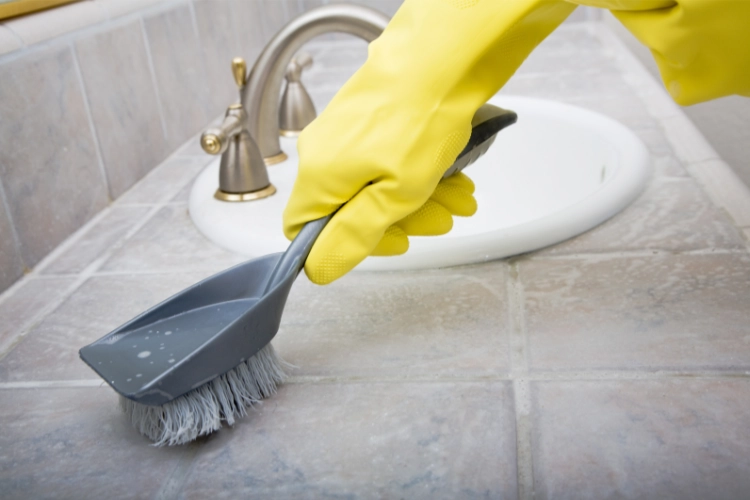 limpieza de baño con cepillo