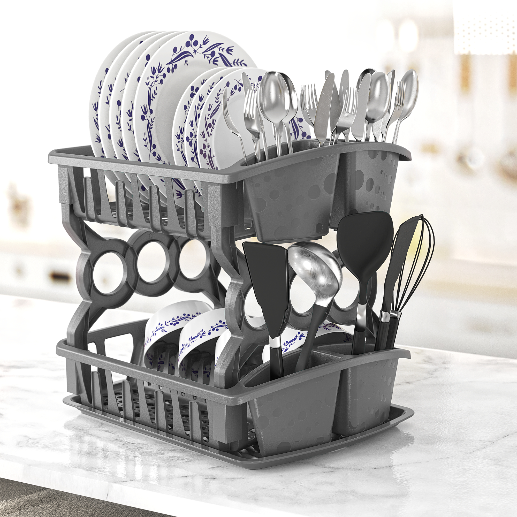 Escurridor de Trastes de Dos Pisos con Charola, Ahorra Espacio, Plástico Resistente | Torosqui - Image 5